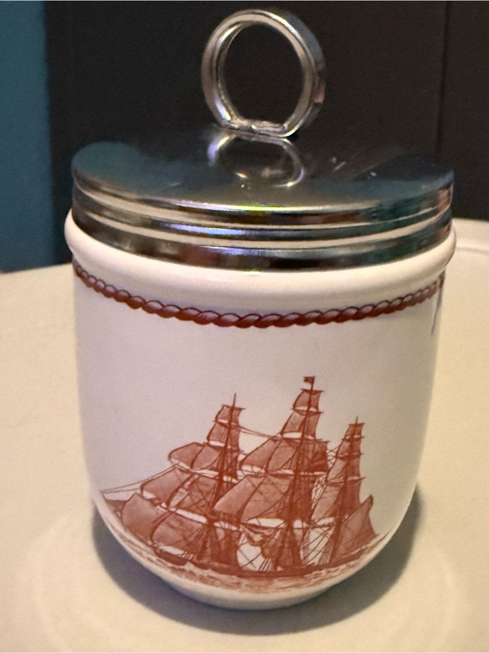 Wedgwood Flying Cloud  Egg Coddler With lid Nautical England Ship 3.5" CLEAN